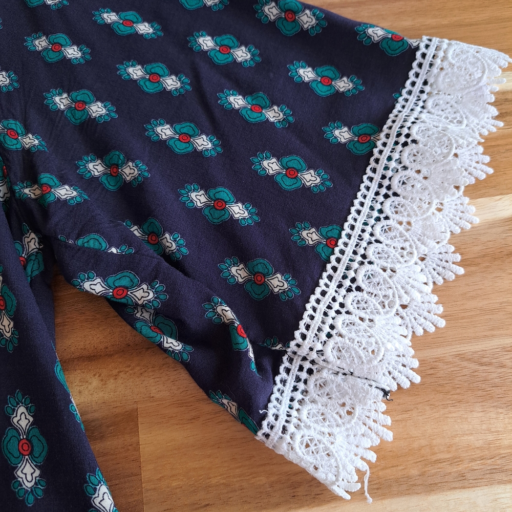 Bohemian Patterned Blouse with Lace Trim - Picture 3 of 5